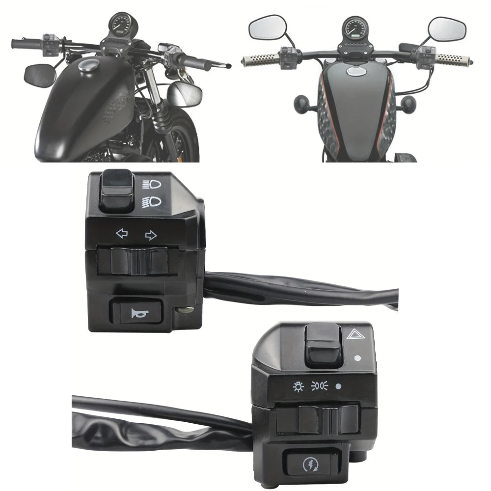 Motorcycle Universal Handlebar Turn Signal Control Switch 7/8" 22MM Black Motorbike Horn Headlig - LED Motorcycle Light