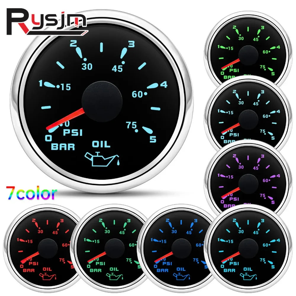 HD 7 Colors Backlight 0~5Bar 0~75PSI 0-10Bar 0-150PSI Oil Pressure Gauge 52MM Oil Press Meter Se - Automotive LED Light