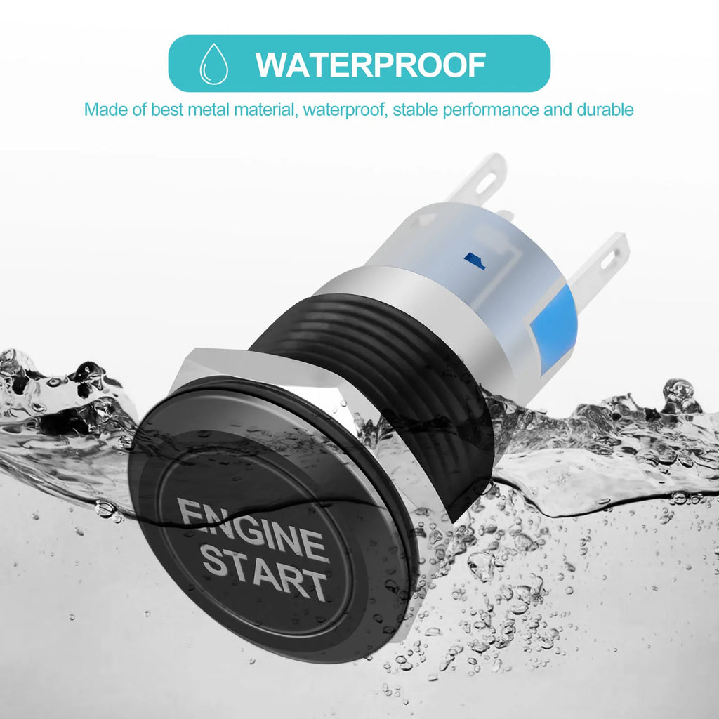 12V Waterproof Car Engine Start Push Button Switch Ignition Starter Silver Stainless Steel/Black - Automotive LED Light