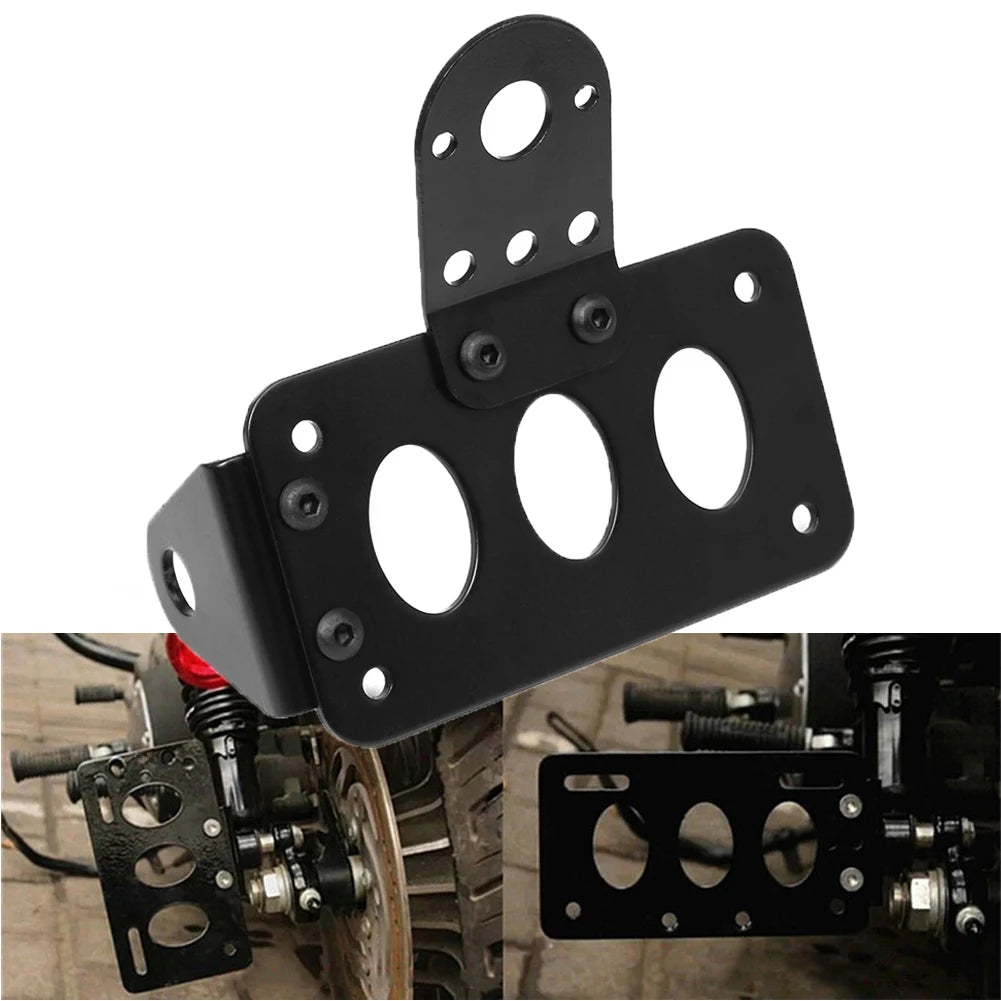 Motorcycle Black Side Mount License Plate Bracket Tail Light Holder For Harley Cruiser Bobber Ch - LED Motorcycle Light