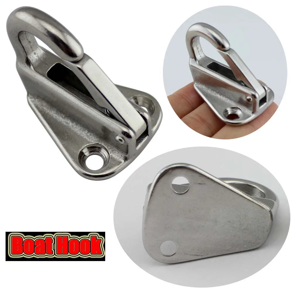1/2Pcs 316 Stainless Steel Marine Spring Snap Fending Hook Boat Locked Fender Eye Plate Hanging  - Automotive LED Light
