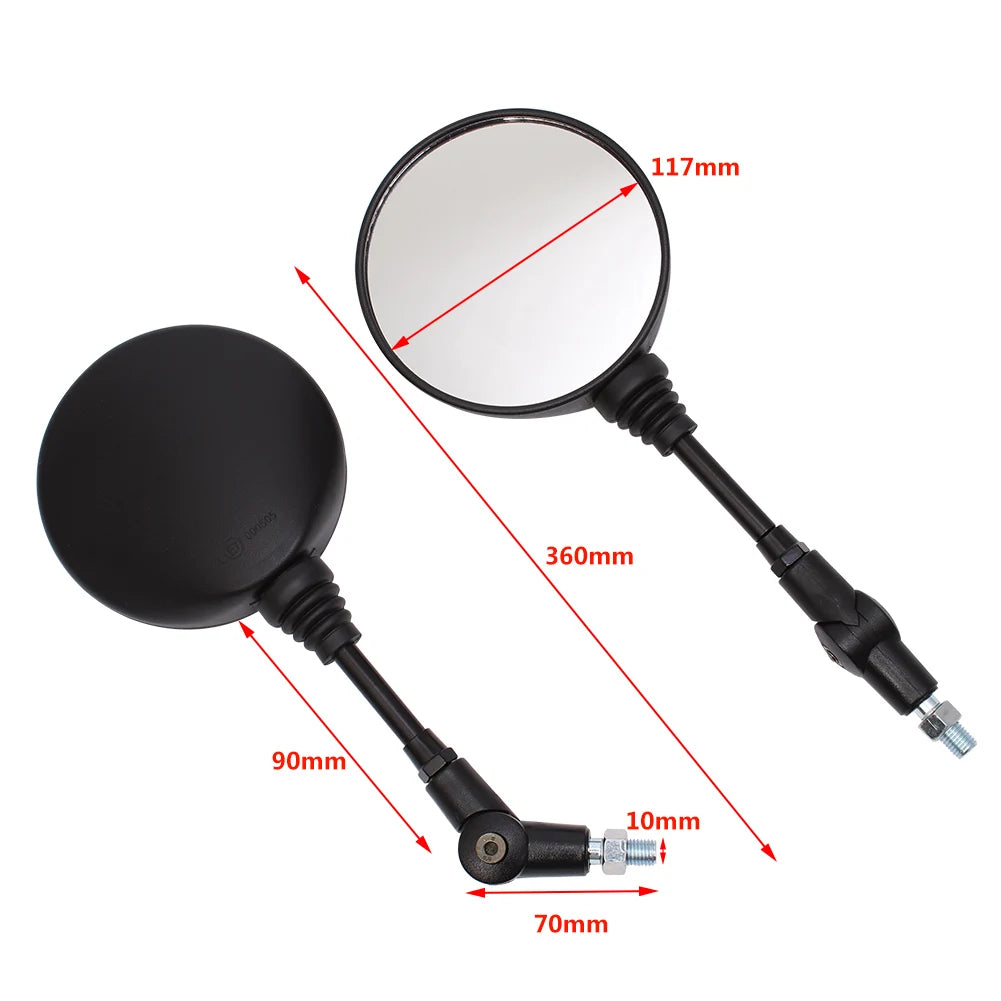 Motorcycle Black Universal 10mm Side Mirror Rearview Mirror Anti-fall Folding Round Mirror - Automotive LED Light