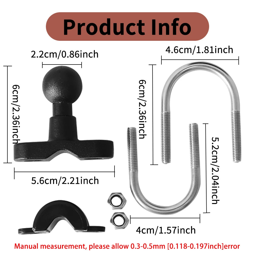 Motorcycle Handlebar 1'' Ball Car Headrest Ball Head GPS U-Bolt Holder Mount Motorcycle Bike Bas - Automotive LED Light