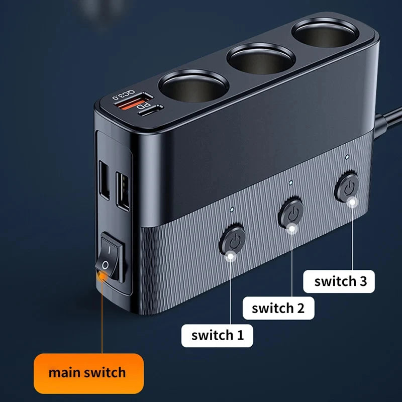 Multi-Function Car Charger 127W Super Flash Car Charger Cigarette Lighter Conversion Head Adapte - Automotive LED Light