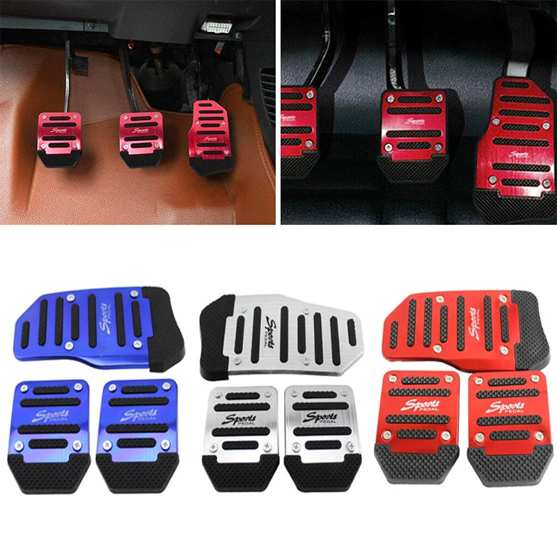 Universal Car Pedal Cover Aluminum Automatic Transmission Brake Fuel Gas Foot Pad Set Kit Pedals - Automotive LED Light