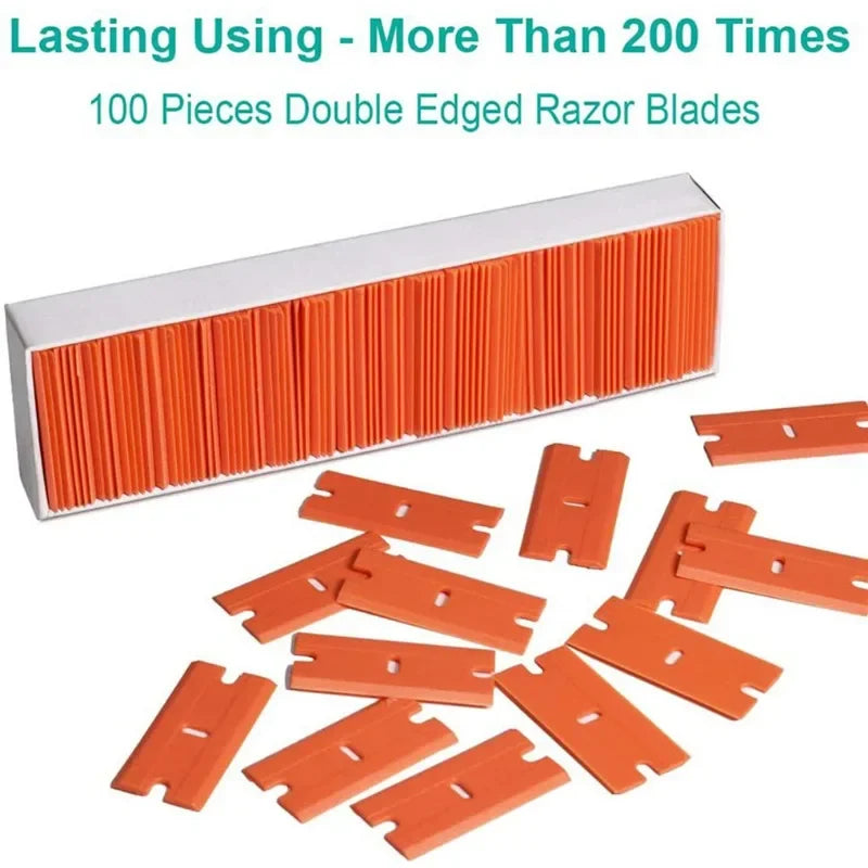 100 Pieces Two Cutting Plastic Razor Blade Label Clean Razor Glue Remover Window Glass Clean Scr - Automotive LED Light