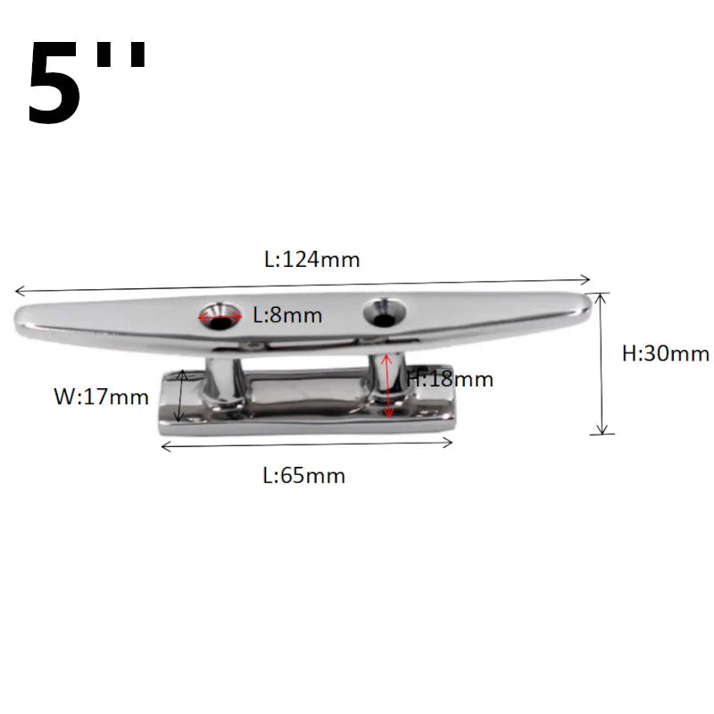 4' 5' 6' 8' Low Flat Cleat 316 Stainless Steel 2 Hole Hardware Boat Cleats for Marine Boat Deck  - Automotive LED Light