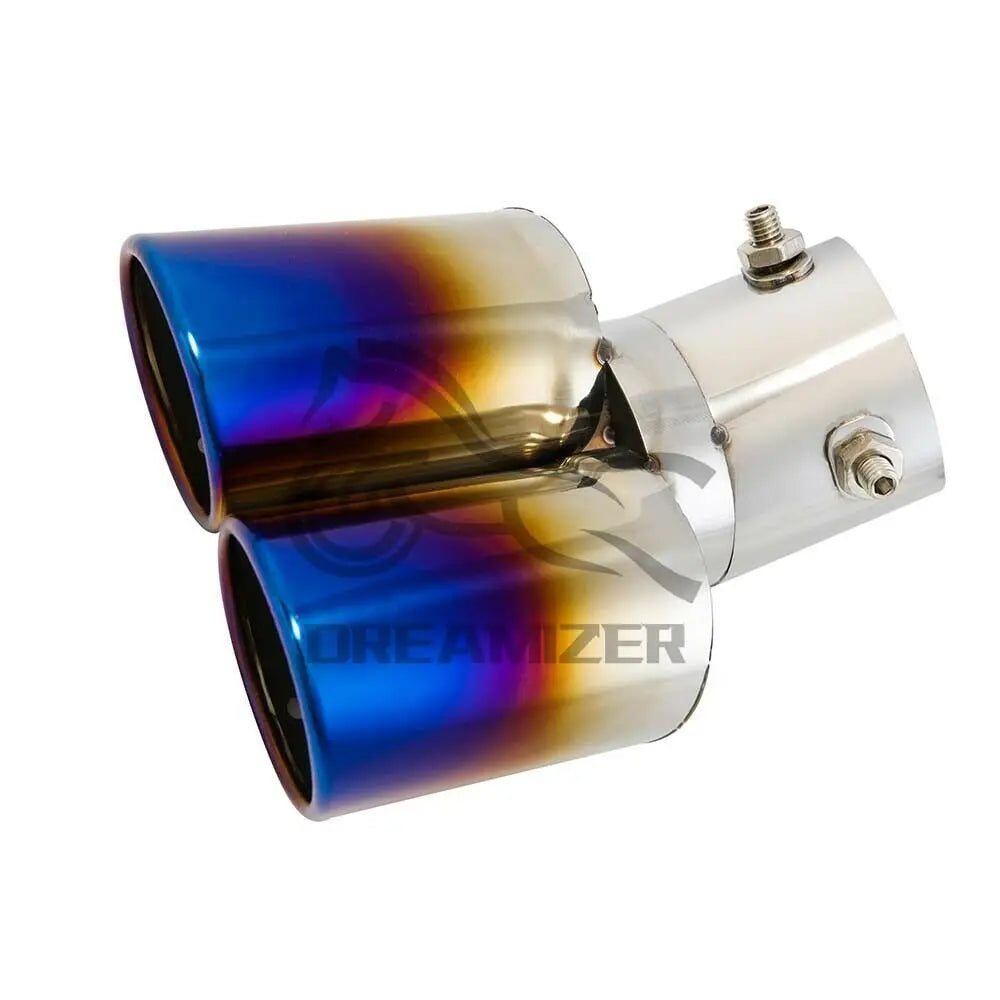 63mm Dual Outlet Universal Car Exhaust Tip Stainless Steel Auto Muffler Tail Pipe Car Accessorie - Automotive LED Light