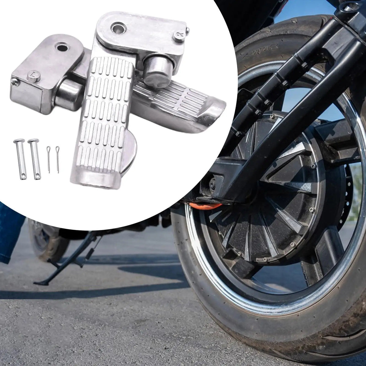 Adjustable Motorbike Foot Pedal Pair Durable Aluminum Alloy Replacement Pegs Universal Fit for M - Automotive LED Light
