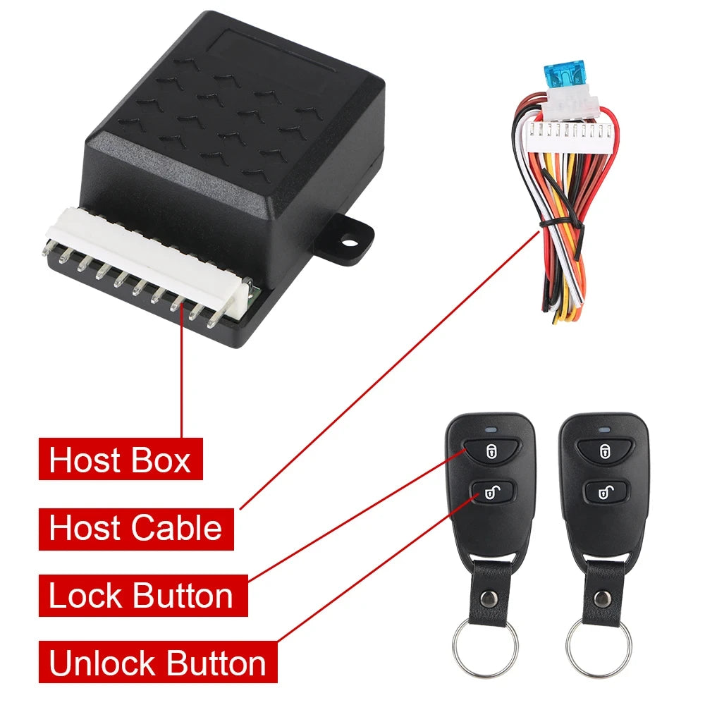 12V Universal Car Keyless Entry Central Locking Remote Control, Wire Cutting Car Rearview Mirror - Automotive LED Light