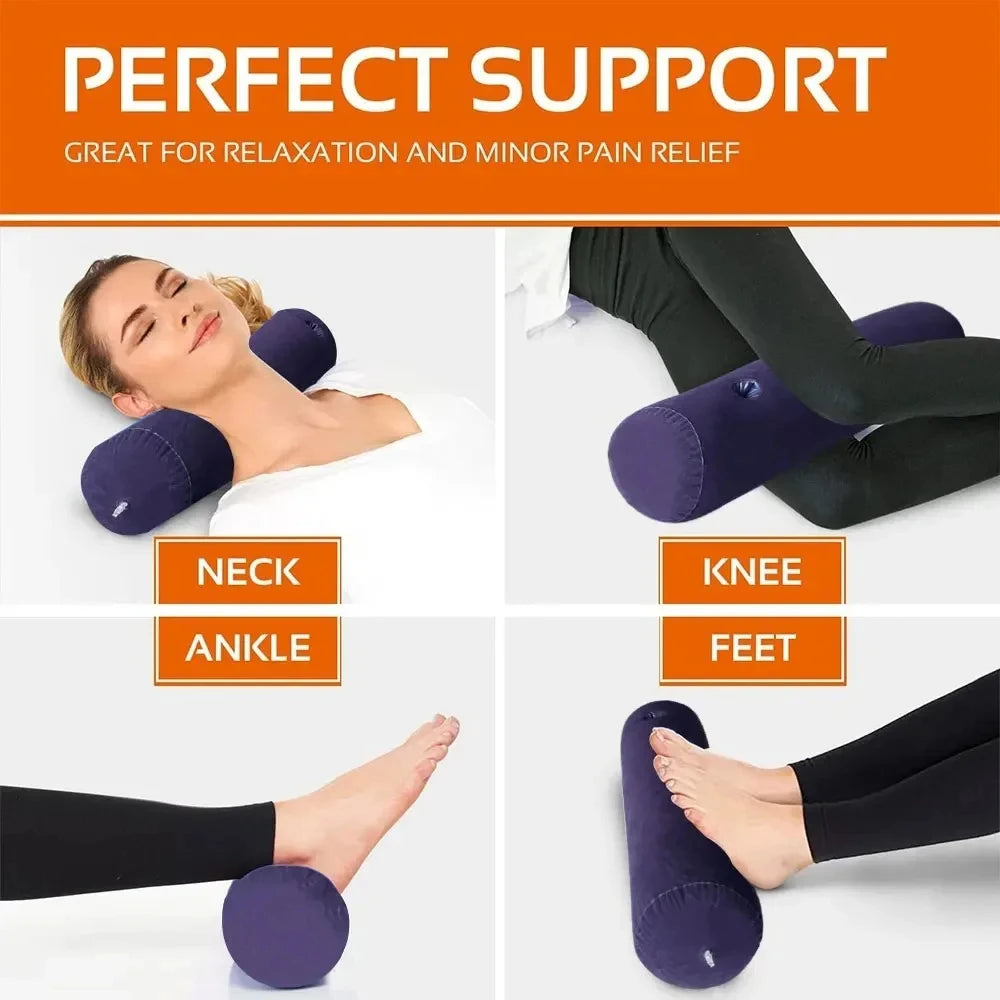 Orthopedic Inflatable Cylinder Pillow - Car Neck Support Seat Cushion for Travel Office And Home - Automotive LED Light