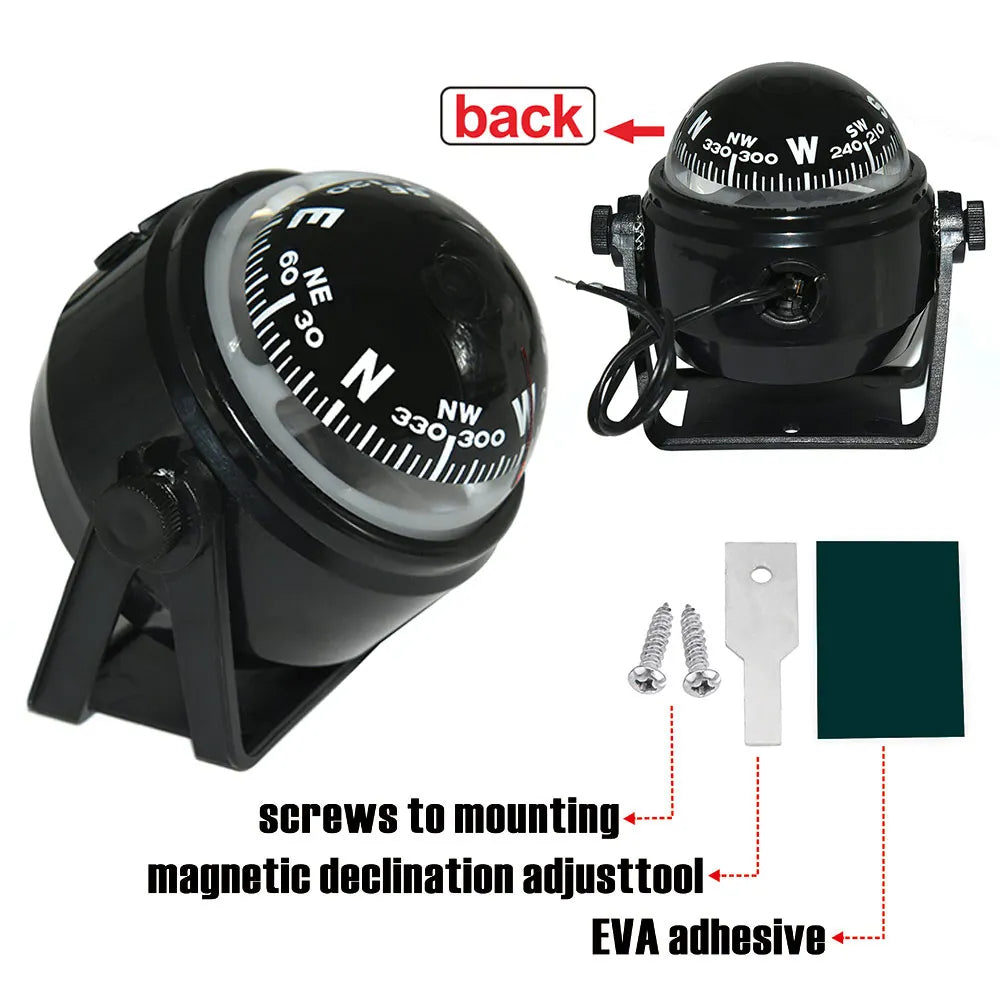 Sea Marine Pivoting Compass Electronic Navigation Compass Camping Gear LED Light Compass Guide B - Automotive LED Light