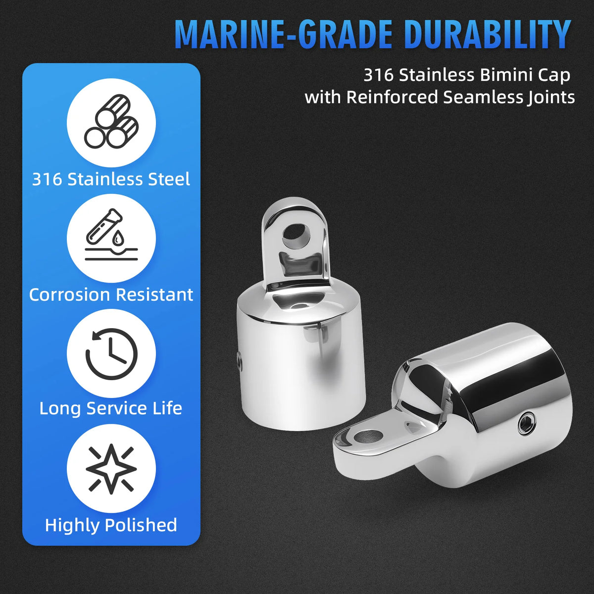 4Pcs Marine Polished 316 Stainless Steel Top Caps Marine Hardware Slip Cap Boat Fittings Boat Ac - Automotive LED Light