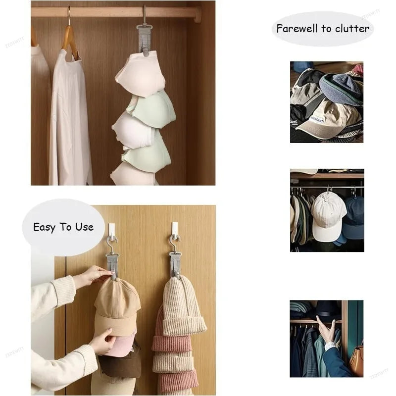 Multi Clip Hanging Hat Organizer Rope Hat Rack Cap Display Storage Holder For Wardrobe Closet Do - Automotive LED Light