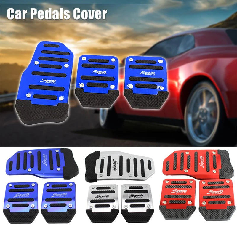 Universal Car Pedal Cover Aluminum Automatic Transmission Brake Fuel Gas Foot Pad Set Kit Pedals - Automotive LED Light