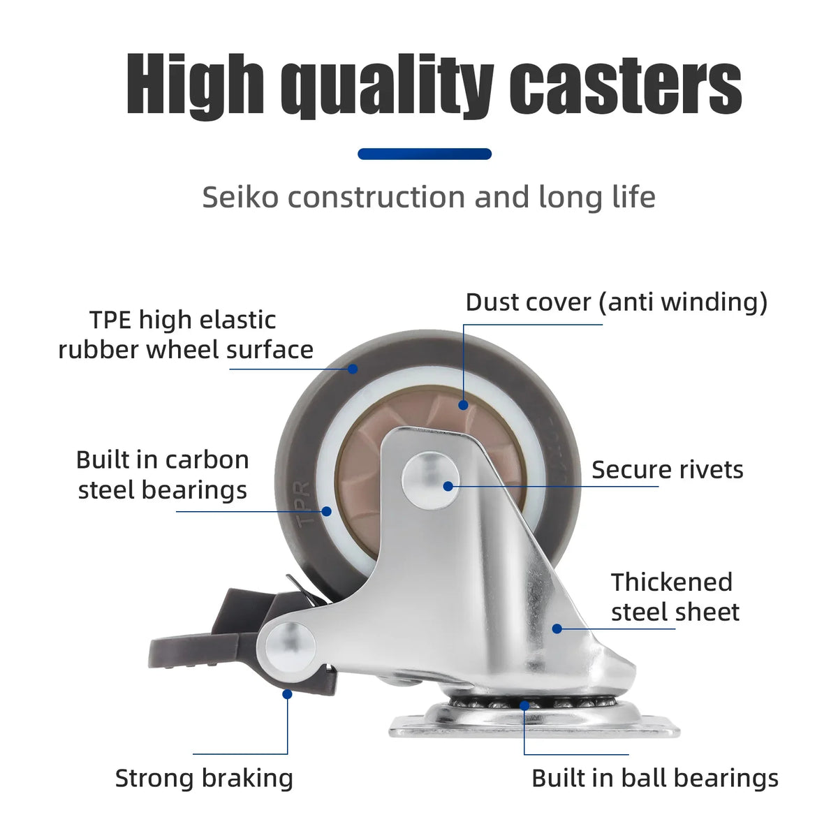 4pcs Heavy Duty Furniture Caster Rubber Universal Wheels Swivel Caster Roller Wheel For Platform - Automotive LED Light