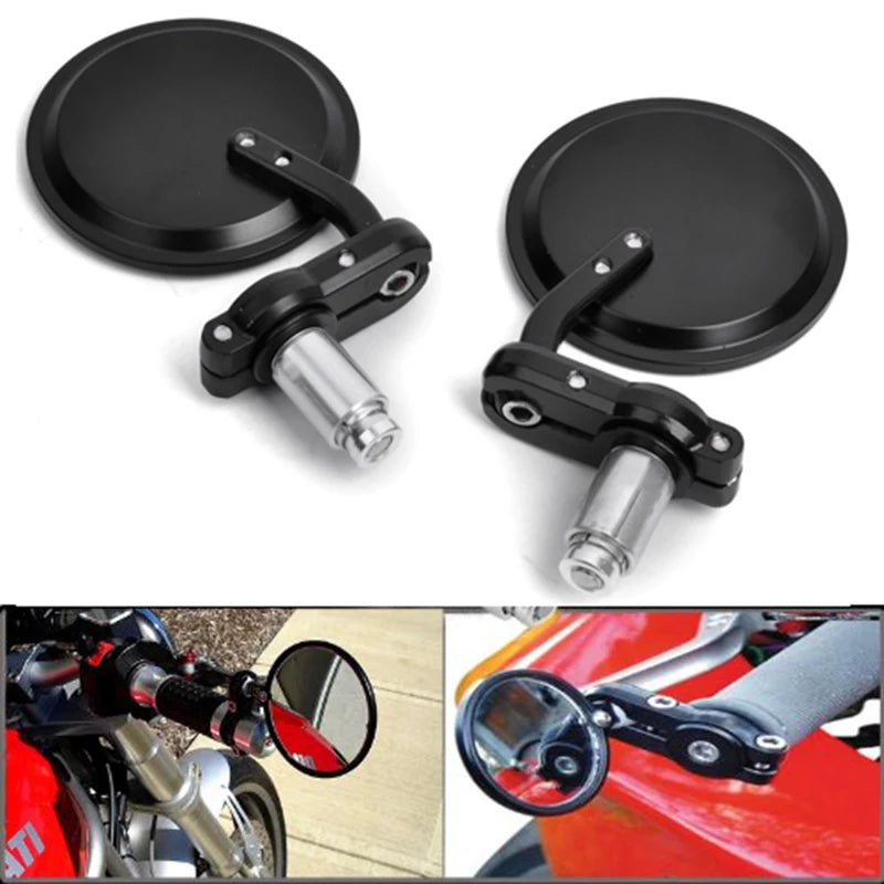 2pcs/Pair 7/8" Universal Motorcycle Rear View Mirrors Round Handle Bar End Foldable Motorbike Si - Automotive LED Light