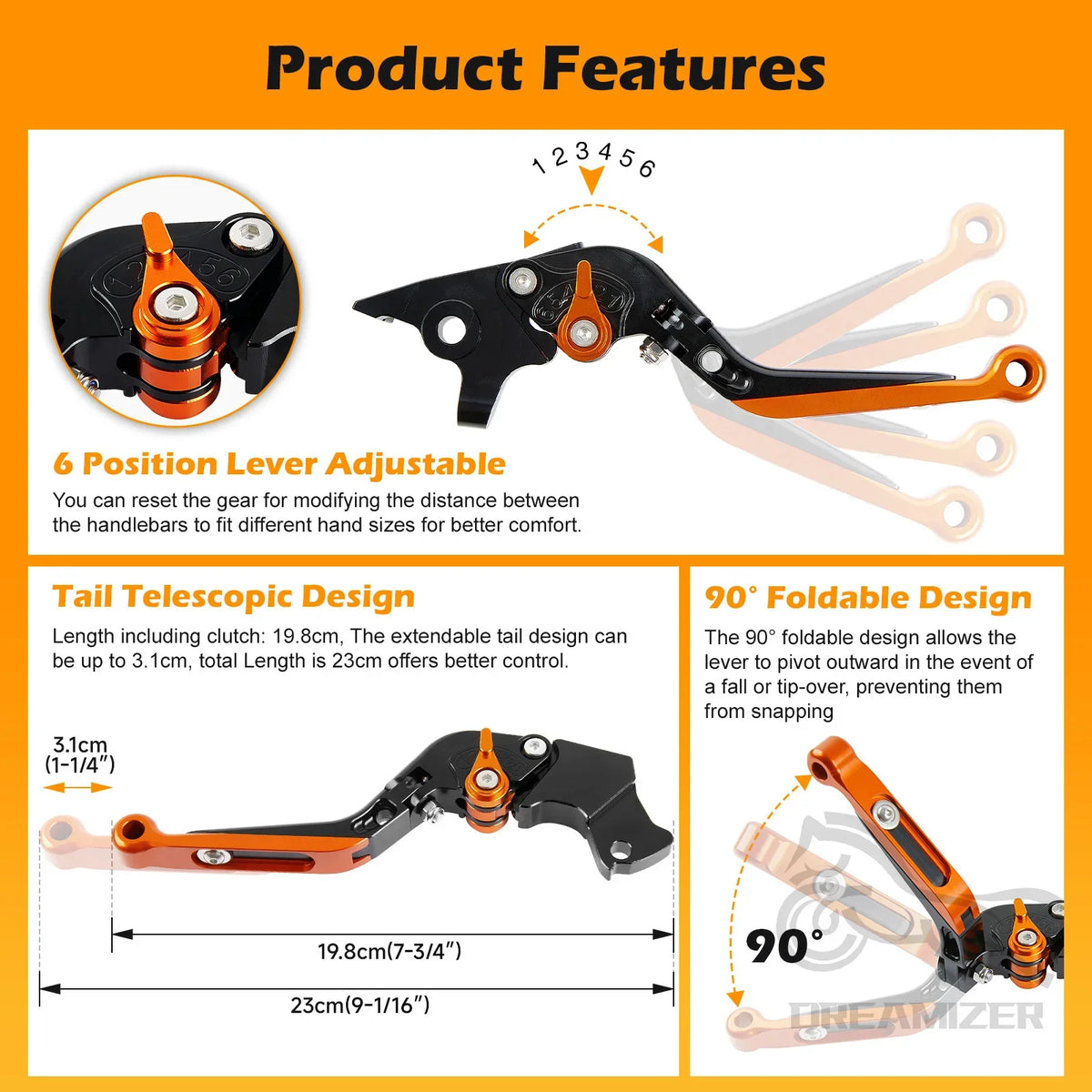 Modified Parts Folding Clutch Lever Adjustable Drum Brake Handlebar Modified Horn Adjustable Han - Automotive LED Light