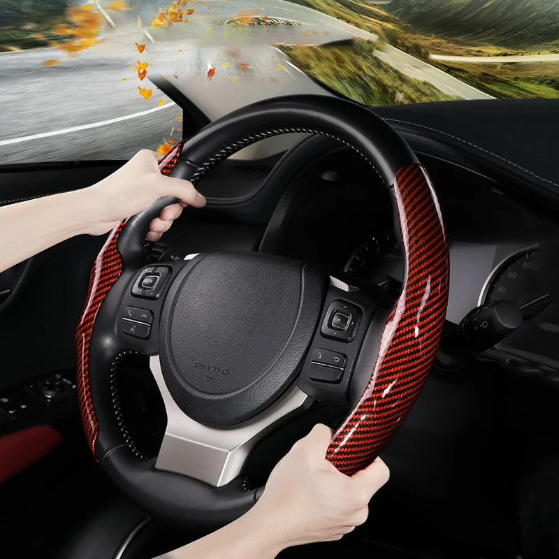 36cm Carbon Fiber Car Steering Wheel Cover Non-slip Sports Ultra-thin Card Cover Summer Auto Han - Automotive LED Light