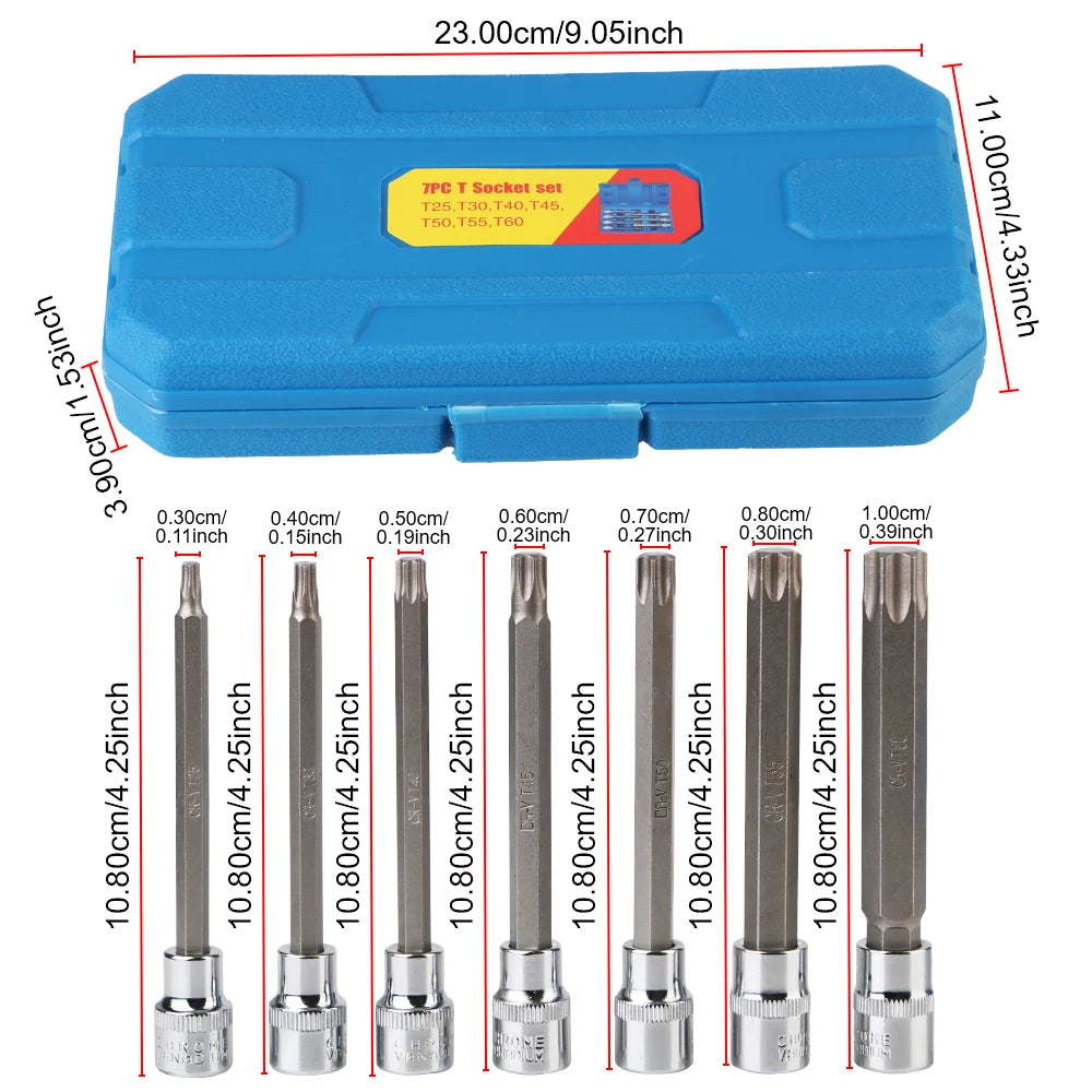 7Pcs Car Removal Tools Torx Bit Socket Wrench Set CRV Steel Extra Long T25, T30, for T30 T55 T25 - Automotive LED Light