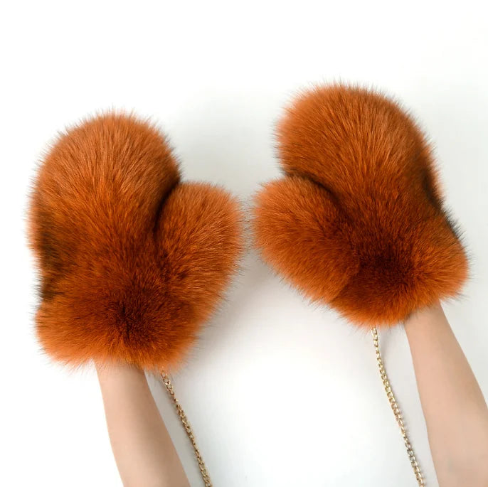 Real Fox Fur Winter Gloves 2025 Luxury Ladies Natural Fox Fur Mittens Keep Warm Women Fashion Cu - Automotive LED Light