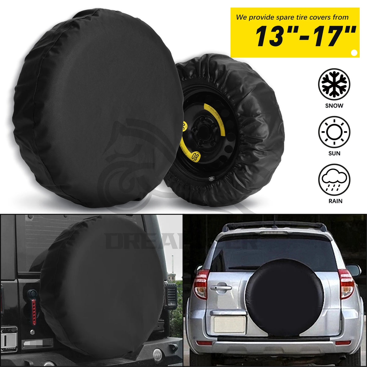 13" -17" Universal PU Leather Spare Wheel Tyre Cover Weather Protection Storage Cover Wheel Vehi - Automotive LED Light