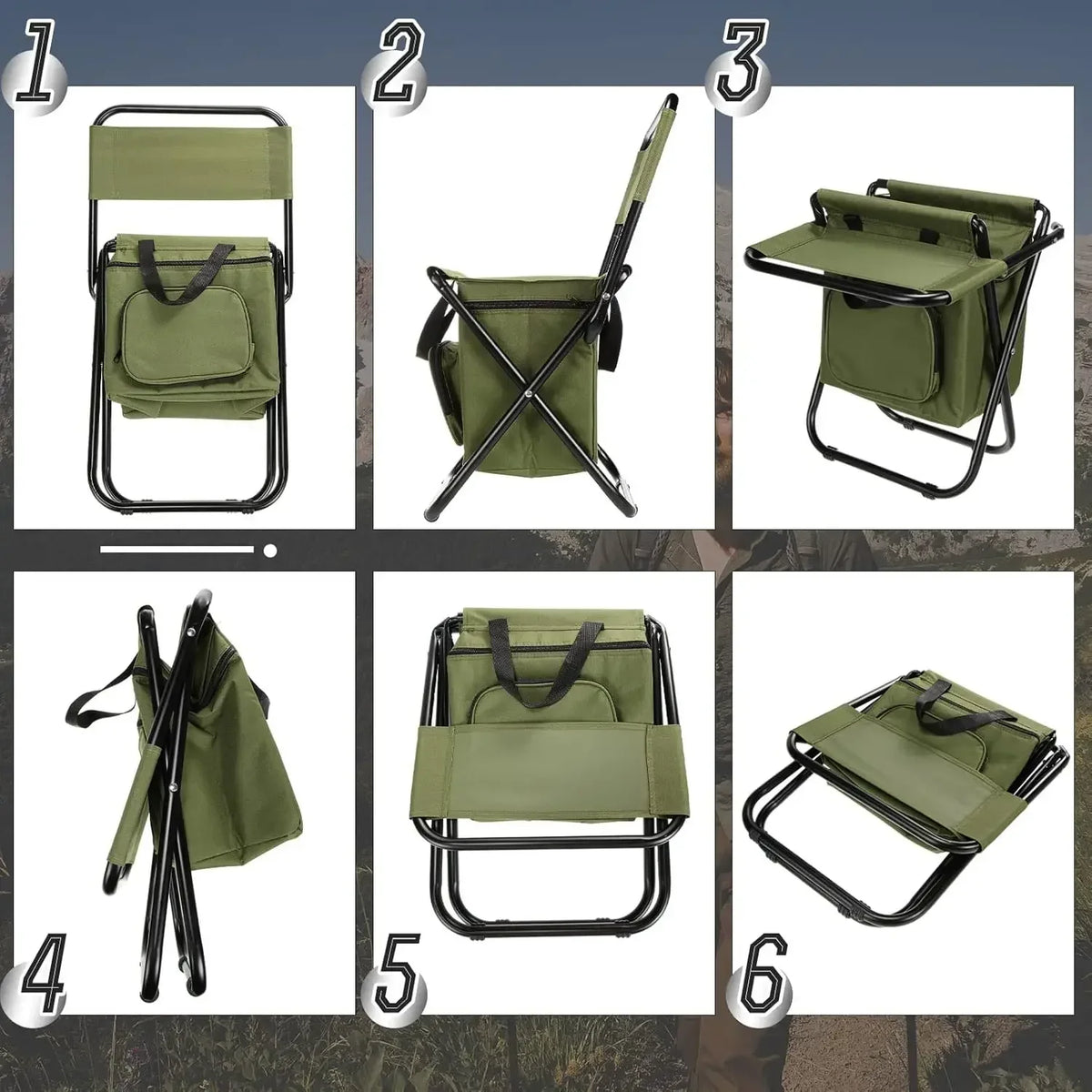 Fishing Stool Detachable Portable Folding Chair Beach Camping Chair with Cooler Bag Backrest Lig - Automotive LED Light