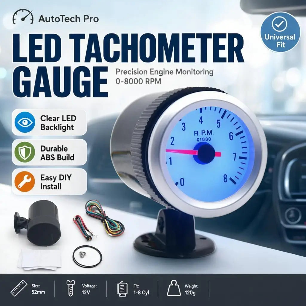 Car Digital Tachometer 2 Inch 52mm LED Tachometer Gauge Car Digital Meter 0-8000RPM with Blue Ba - Automotive LED Light