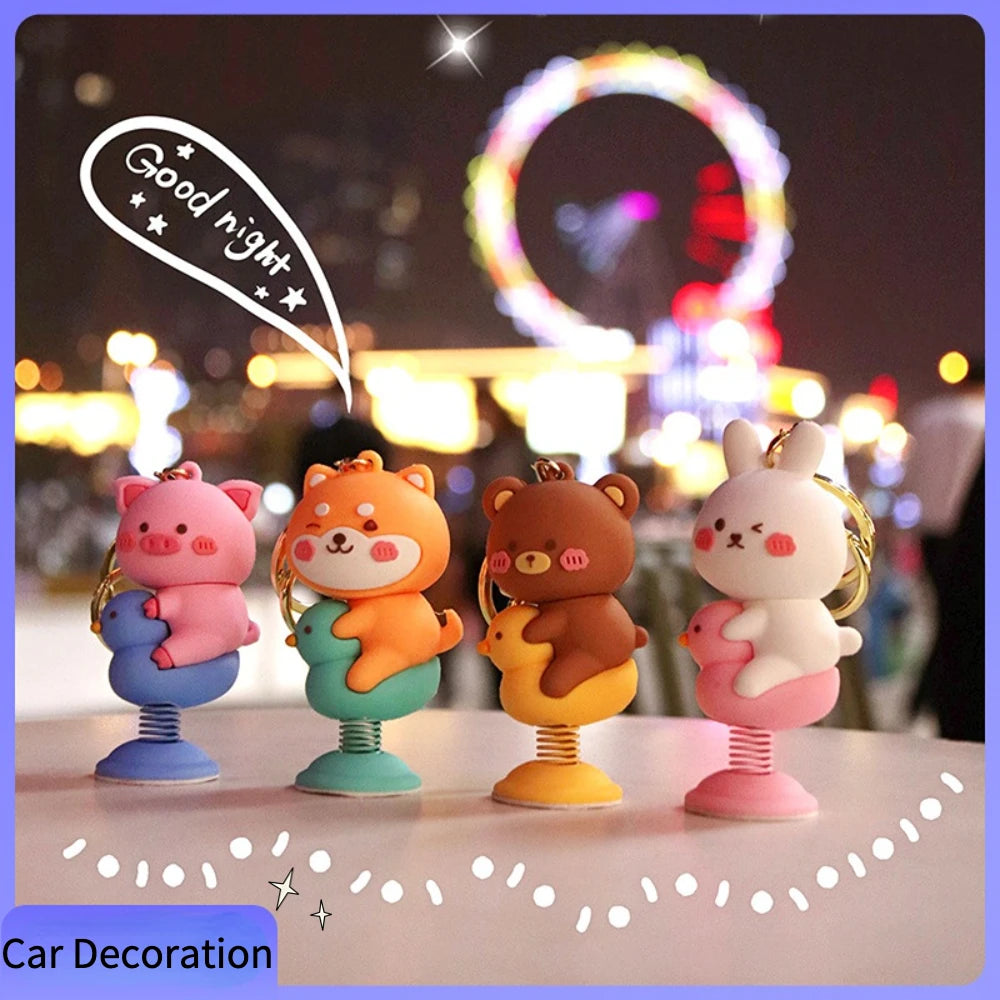 Car Panel Dashboard Decoration Cartoon Animal Shaking Head Spring Toys PVC Car Ornament Doll Aut - Automotive LED Light