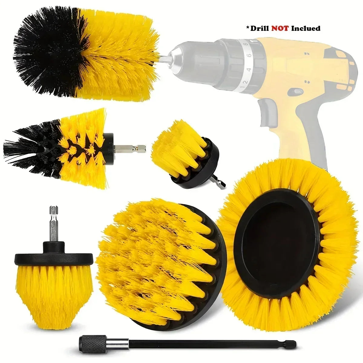 7-Piece Drill Brush Attachment Set, Cleaning Brush Tool Kit, Multi-Purpose Drill Brush with Exte - Automotive LED Light