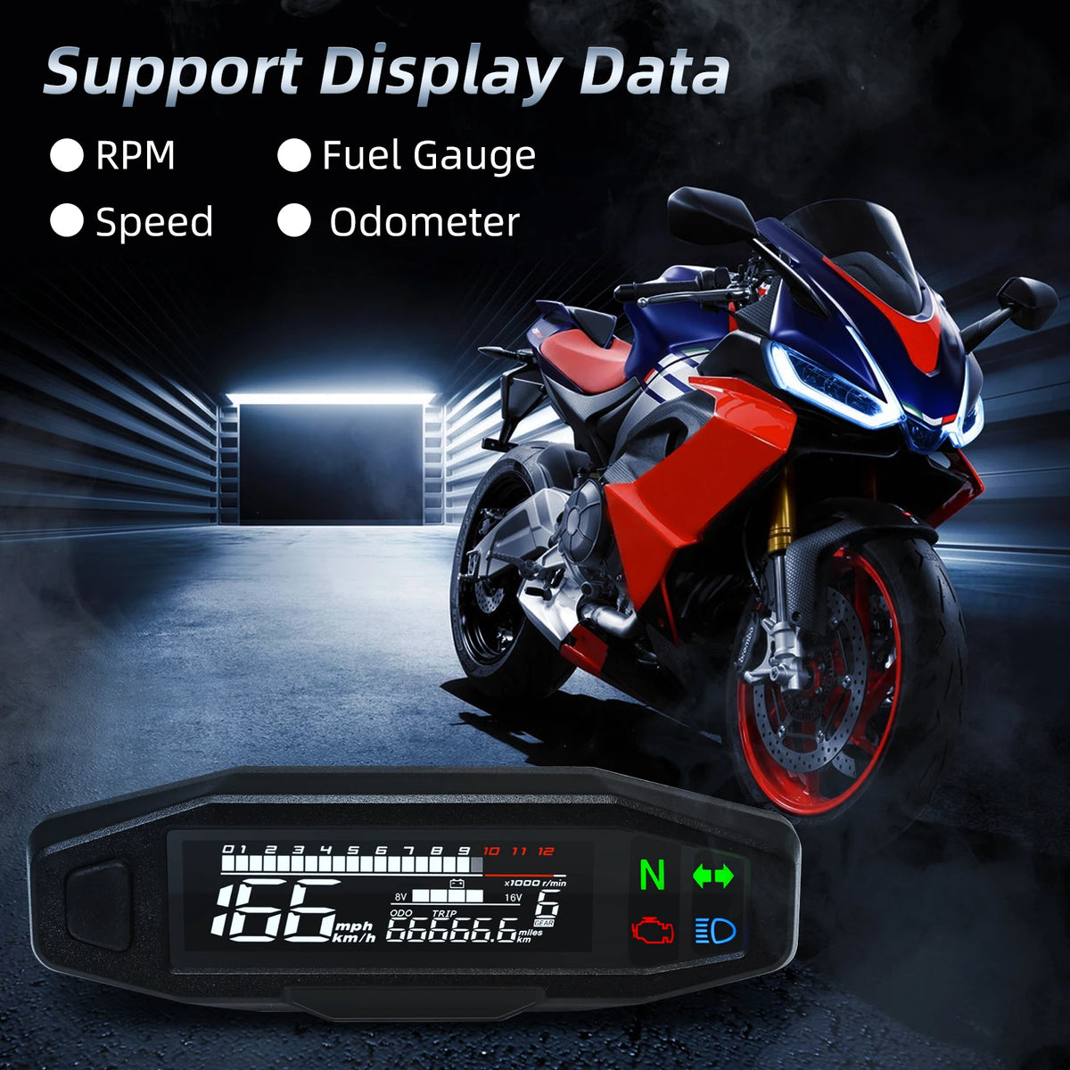Motorcycle Speedometer Universal Digital Dashboard Instrument with Turn Signal Light Km/h Hour M - LED Motorcycle Light
