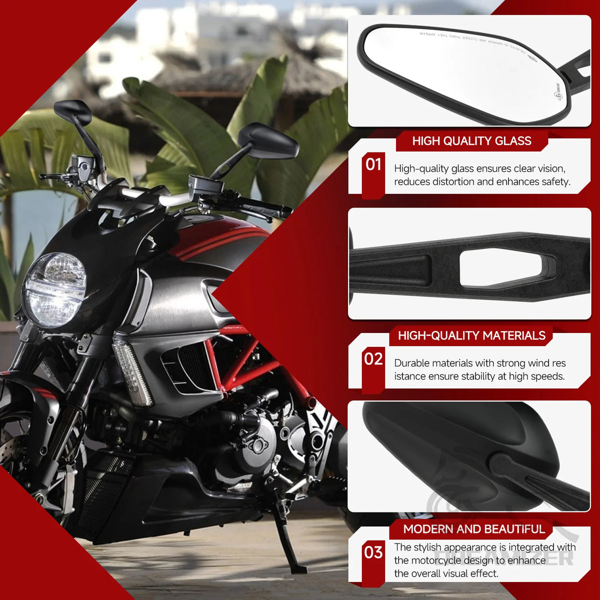2Pcs Universal Motorcycle Mirrors Rearview Sports Motorcycle For Honda Kawasaki Scooter E-Bike R - Automotive LED Light