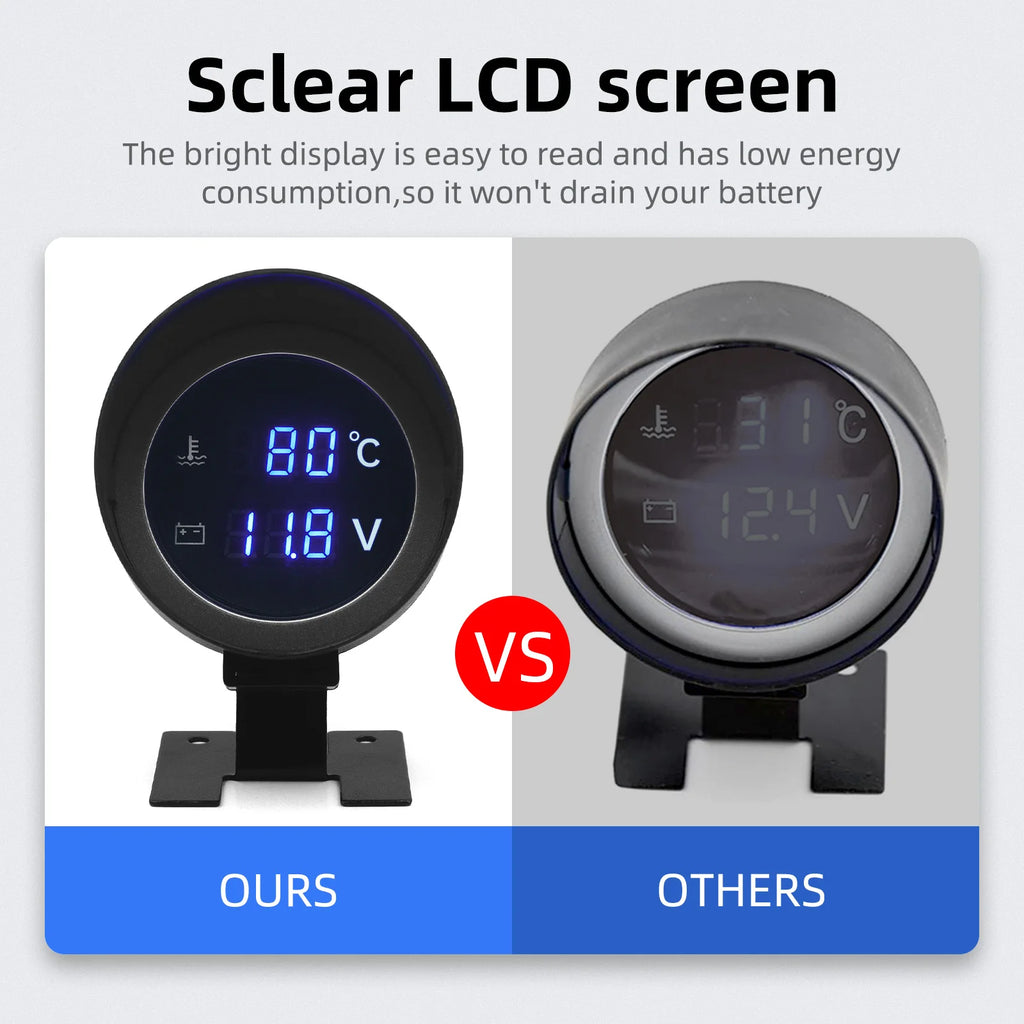 2 IN 1 Water Temperature Gauge -10°C-110°C Digital Led Voltmeter Water Temp Joint Pipe Sensor Mo - Automotive LED Light