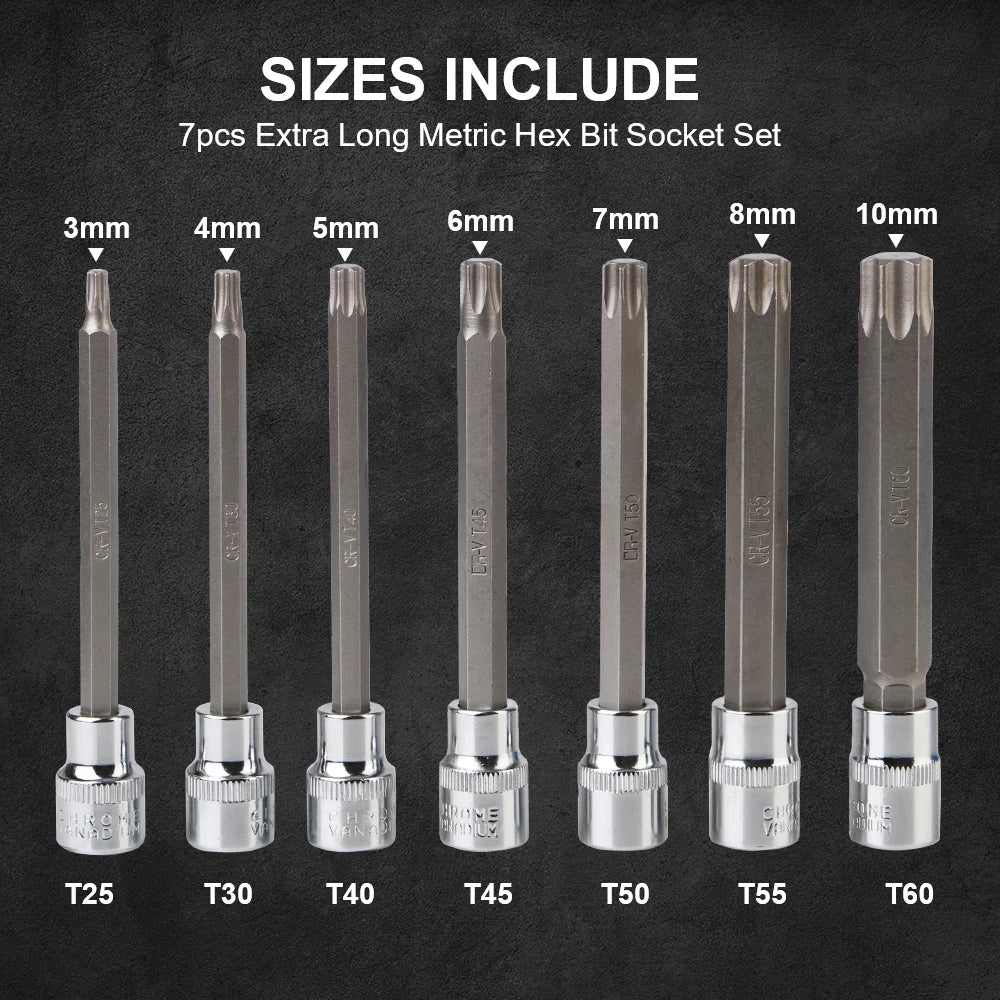 7Pcs Car Removal Tools Torx Bit Socket Wrench Set CRV Steel Extra Long T25, T30, for T30 T55 T25 - Automotive LED Light