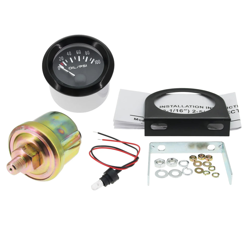 AD 52mm Oil Pressure Gauge with Oil Press Sensor 1/8NPT 100 PSI 12V Car Water Temp Oil Temperatu - Automotive LED Light