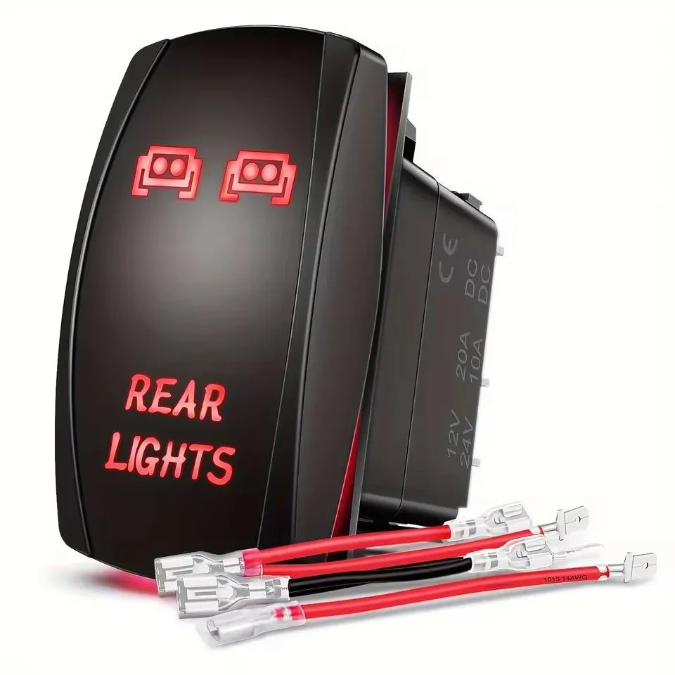 Rocker Switch SPST 5 Pin Dish Toggle On/Off Waterproof Marine Rocker Switch 12V 24V With Wires - Automotive LED Light