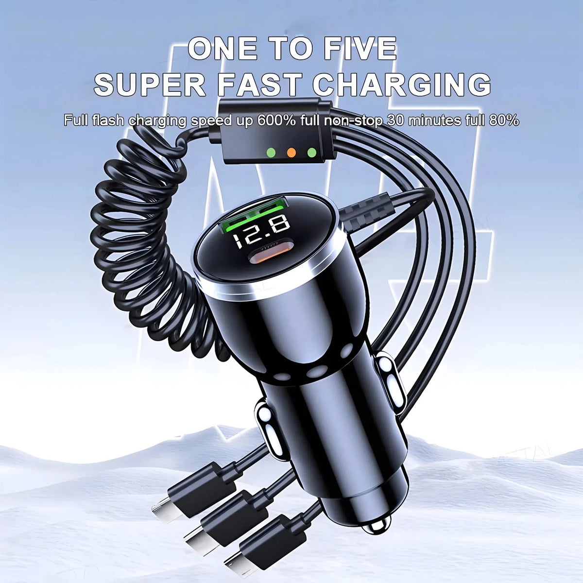 230W 5-Port Fast Charge Car Charger PD QC3.0 USB-C Type-C Adapter for iPhone Samsung Huawei Xiao - Automotive LED Light