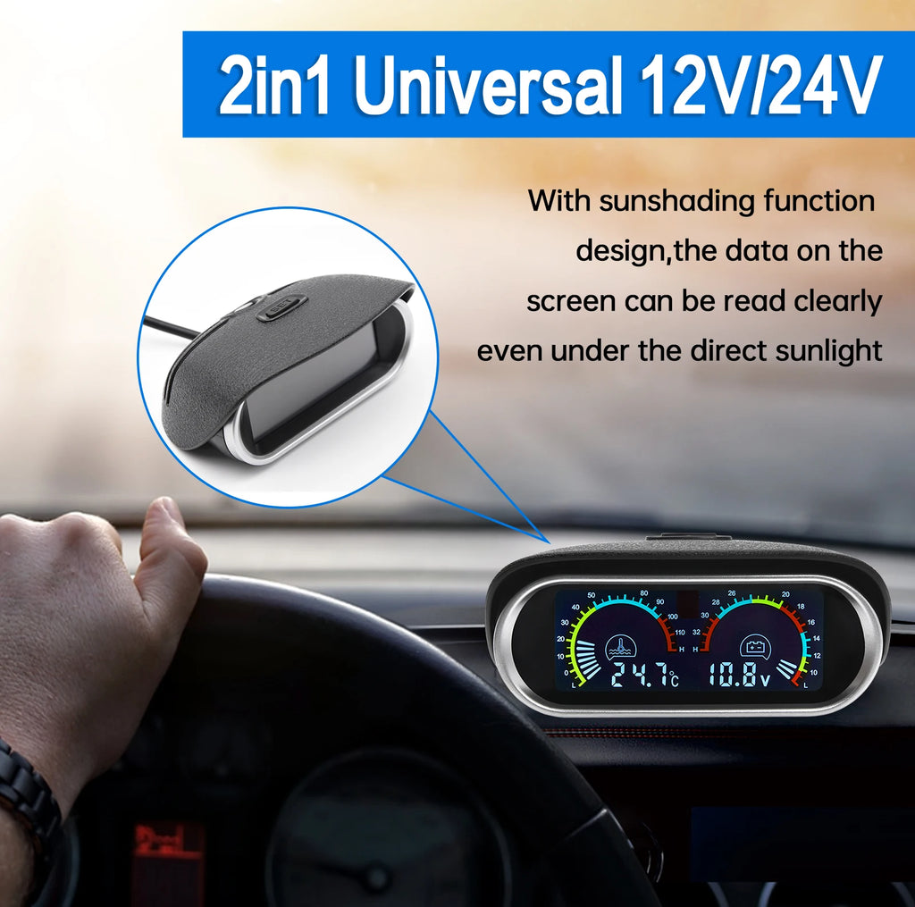 AD 2 in 1 LCD Car Water Temp Gauge Water Temperature Sensor 10mm Meter Voltmeter Voltage Digital - Automotive LED Light