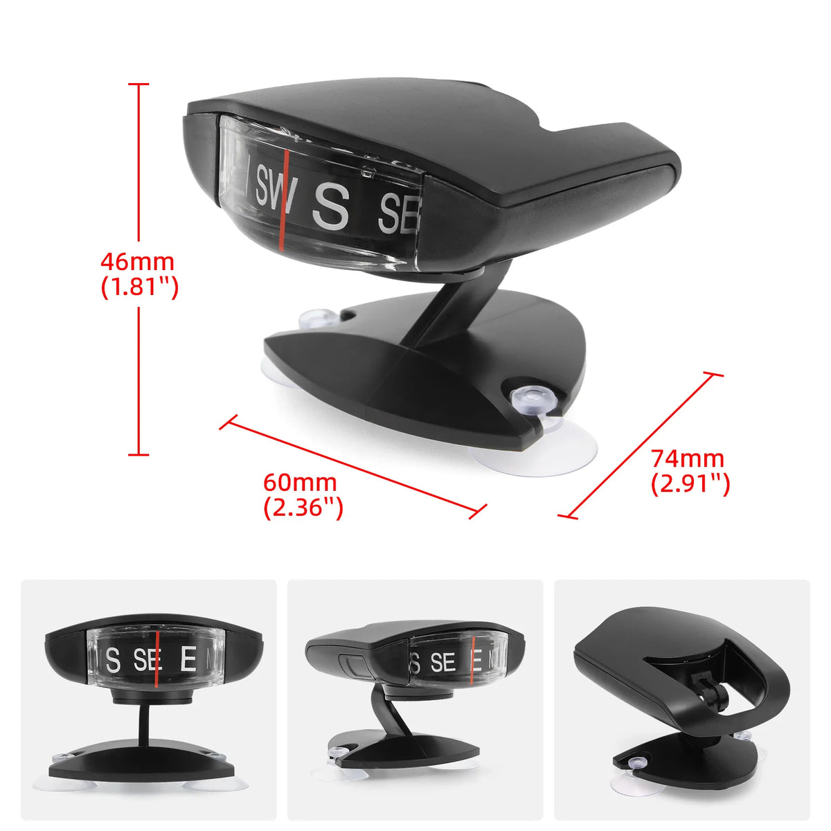 AD Navigation Compass Adjustable Suction Cups Ornament Vehicle Mounted Accessories Auto Compass  - Automotive LED Light