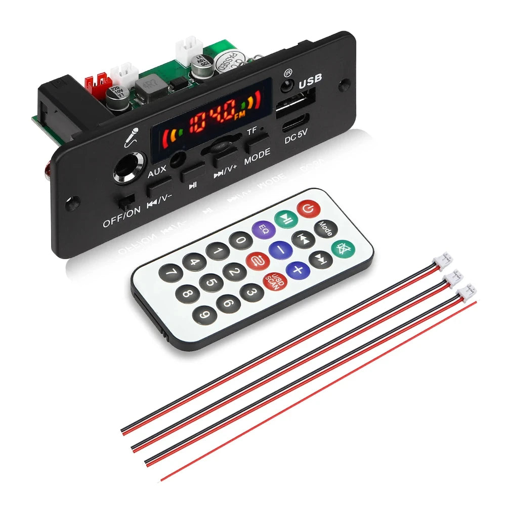 10W Digital Amplifier MP3 Decoder Board DC 5V Bluetooth 5.0 FM Support Microphone Car MP3 Player - Automotive LED Light