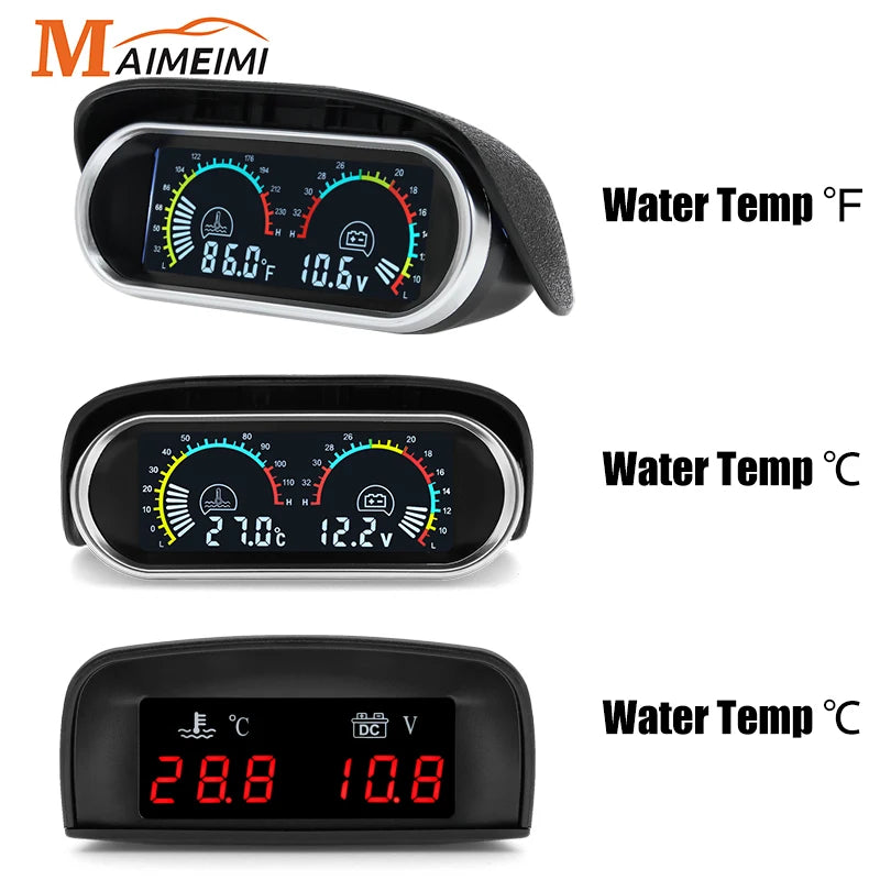 2 in 1 LCD Digital Auto Water Temp Gauge Voltmeter Gauge For Car Truck Motorcycle Temperature Se - Automotive LED Light