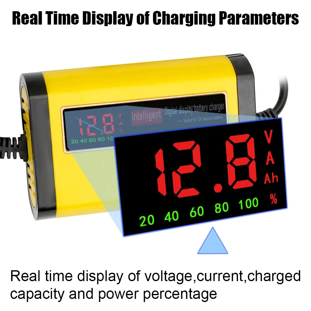 Full Automatic Car Battery Charger Digital LCD Display 2A Fast Charging 3 Stages Lead Acid AGM G - Automotive LED Light