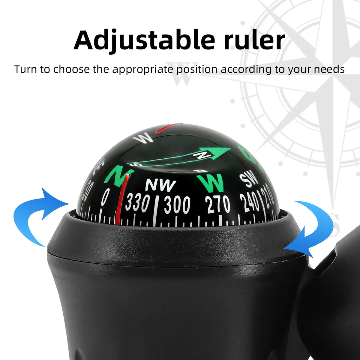 Dashboard Mount Compass for Sea Marine Navigation 360° Pivoting Compass Waterproof Car Mini Guid - Automotive LED Light