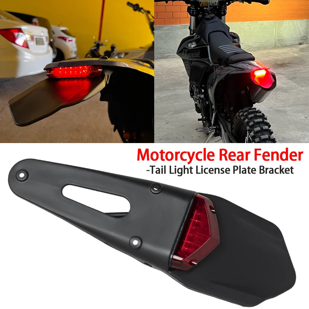 For Enduro Off-Road Bike Motorcycle Rear Fender License Plate Bracket 12V Moto LED Taillight Bra - LED Motorcycle Light