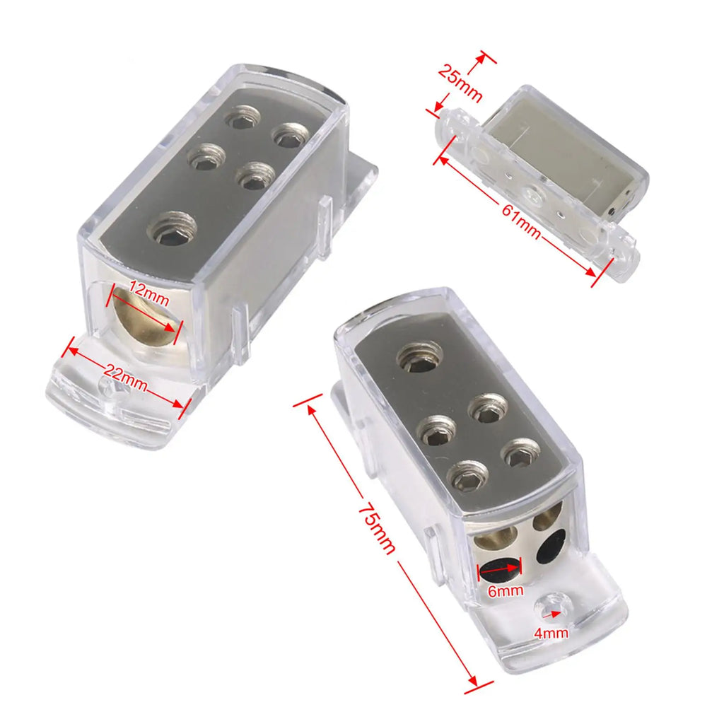 Car Stereo 4way Distribution Splitter Gold Tone Hyaline Protective Shell AGU Fuse Holder for Aud - Automotive LED Light