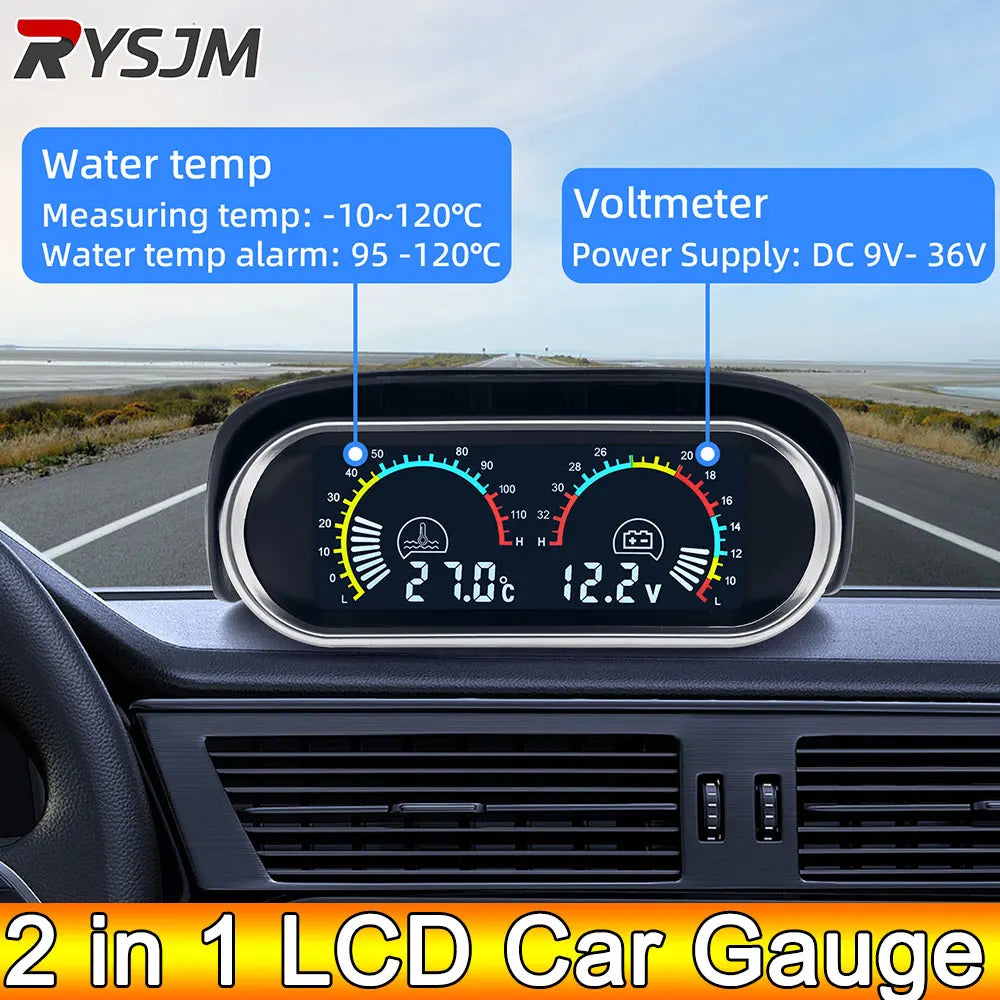 AD 2in1 LCD Car Water Temp Gauge + Water Temperature Sensor 10mm Meter Voltmeter Voltage Digital - Automotive LED Light