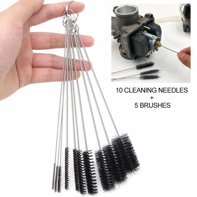 15pcs Carburetor Cleaning Brush Set Carburetor Carbon Dirt Jet Cleaner Tool Kit Car Cleaning Bru - Automotive LED Light