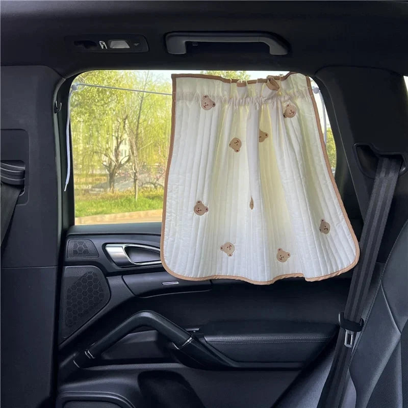 Cute Cartoon Embroidered Thickened Cotton Baby Car Window Sunshade Cover UV Protection Suction C - Automotive LED Light