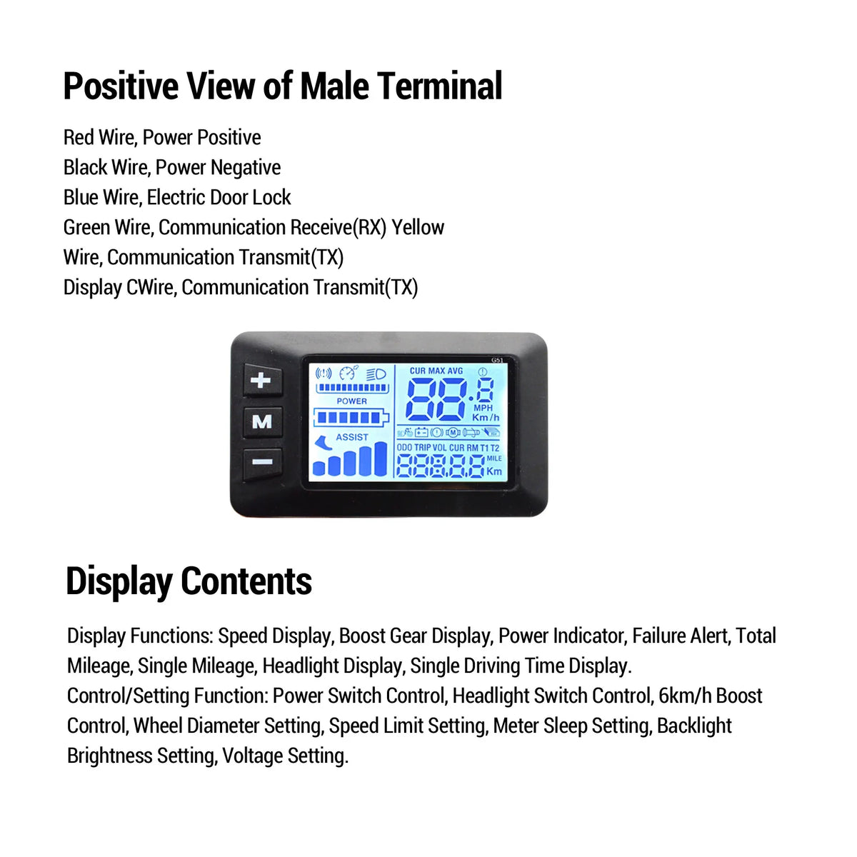 1Pc Electric Bike Display Meter Electric Scooter Panel Screen 5 Cores Rain Proof Connector Accur - Automotive LED Light
