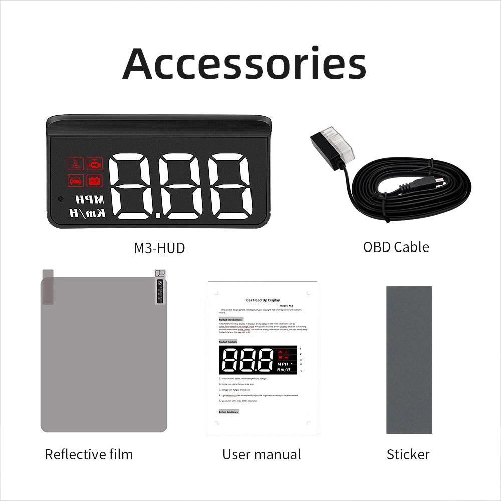 M3 HUD Obd2 Display On-board Computer Car Head-up display Windshield Big Font pr for M1 M3 - Automotive LED Light